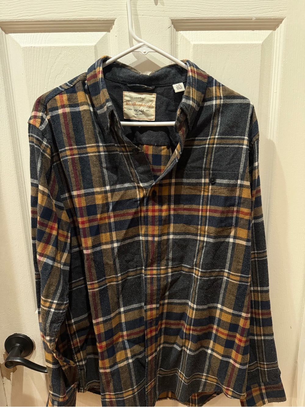 Weatherproof Men's Plaid Button-Down Shirt - Navy, Mustard & Red